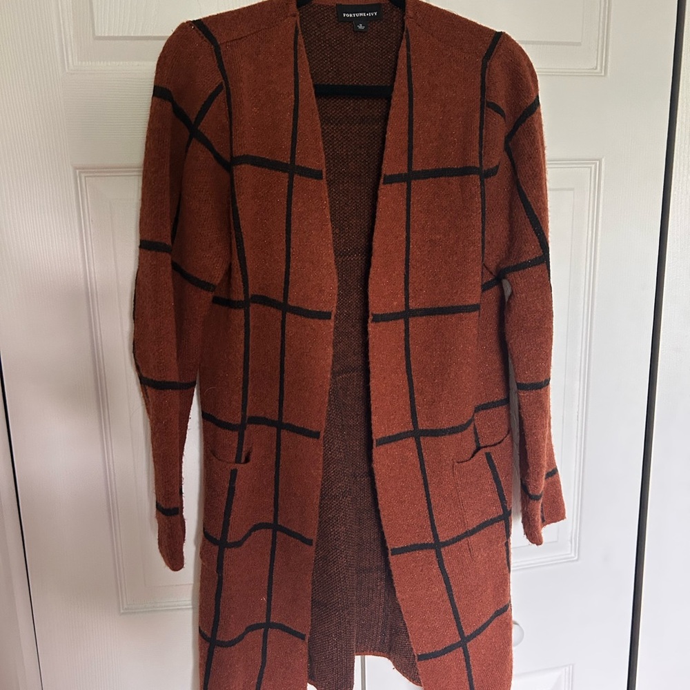 Fortune & Ivy Brown and Black Cardigan Sweater